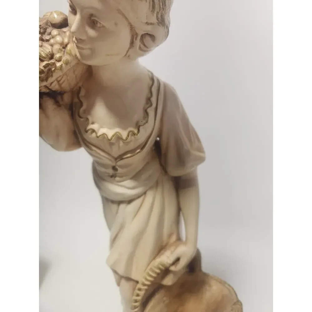 Vintage Made in Italy Girl Figurine Basket Fruit Statue 20